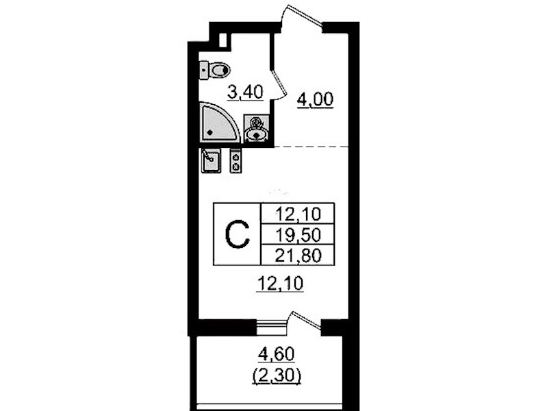 Квартира студия 21.8 м², 2/9 эт., ЖК «А101 Лаголово»